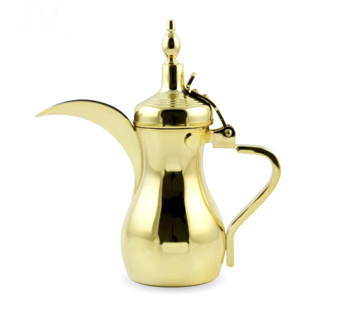 Gold Color Stainless Steel Arabic Coffee Dallah Pot, Tea Pot, Kettle - Classic 18 oz