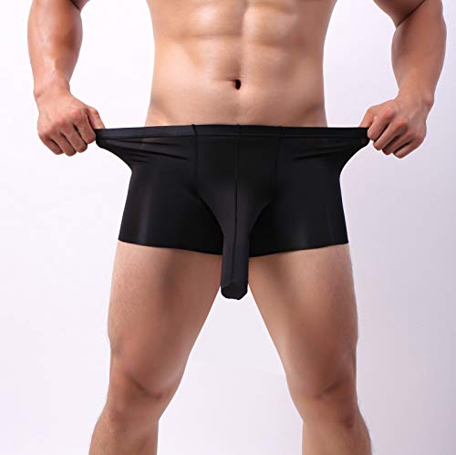 Niceone Fashionable Men's Big Pouch Elephant Pants Boxer U-Shaped Ice Silk Mid Waist Trunk Tagless Briefs Solid Color Full Coverage Athletic Supporter Jockstrap Black M #TOP3
