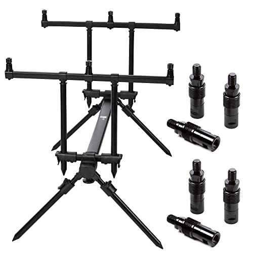 Zite Fishing Rod-Pod-Rutenhalter-Set | Aluminium Ruten-Ständer für 3 Angel-Ruten mit Transporttasche | 6 Stück Quick Release Adapter | Angel-Ruten-Auflage | Angel-Ausrüstung für Karpfen-Angler
