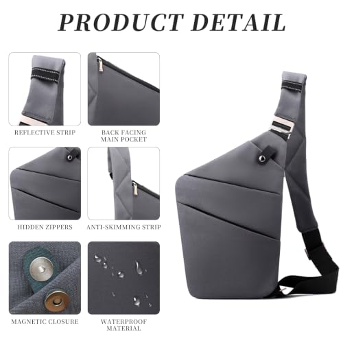 Image of Anti Theft Crossbody Bag,Sling Bag for Women Men,Multi-pocket Chest Shoulder Bag for Travel, Sport, Work