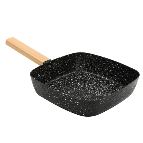 chennnls Antihaft Pfanne Quadratisch, Induktionspfanne 18cm mit Steinbeschichtung, Für Alle Herdarten Mit Buchenholz Griff, Schwarz