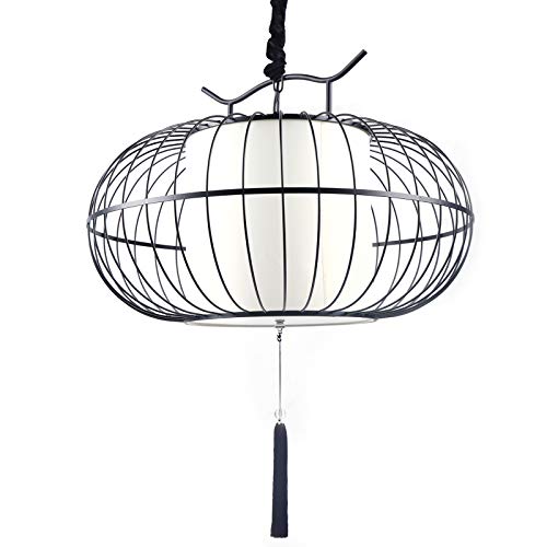 Yiyibyus Black Iron Birdcage Chandelier Chinese Style Ceiling Light Pendant Light Fabric Lantern Close To Ceiling Light 110V E27 Without Bulb (60 Cm) #TOP6
