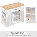 Yaheetech Rolling Kitchen Island Cart with 3 Drawers, Kitchen Storage Cabinet on Wheels with Open Shelves and Inner Adjustable Shelves for Dining Room/Living Room, Thicker Rubberwood Top, White