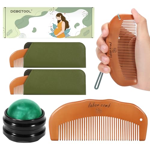 Image of DEBETOOL Wooden Labor Comb and Massage Roller Ball Kit - Birthing Comb for Labor Pain Relief, 2-in-1 Massage Tool for Pregnancy, Labor and Delivery Essentials Gift Set