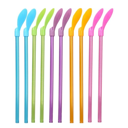 10 Pcs Cuillère Paille Reutilisable 2 en 1, paille reutilisable Paille Écologiques pour Smoothie, Bubble Tea, Laits Frappés, Cocktail et Café, Pailles...