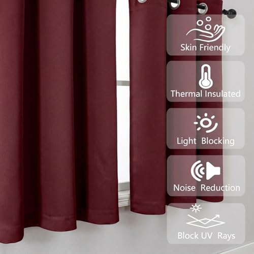 Image of Simplebrand Burgundy Window Valance for Kitchen 14 Inches Long 2 Panels Set, Room Darkening Valance Curtains for Living Room, Grommet Short Privacy Kitchen Curtains for Bedroom Kids Room, 40Wx14L
