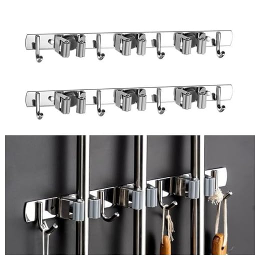 2 unidades Suporte de Parede para Vassouras e Utensílios, Aço Inoxidável 304, 38 cm, Ganchos Resistentes, Montagem com Parafusos ou Adesivo