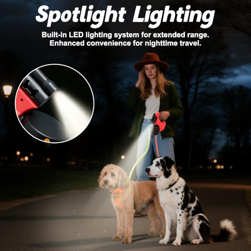 SGZIOO Doppelleine für 2 Hunde, 3 M Hundeleine für 2 Hunde, Hundeleine Ausziehbar mit Licht, 360° Drehung Doppelleine, Doppelte Einziehbare hundeleine, Rollleine für bis zu 10 KG