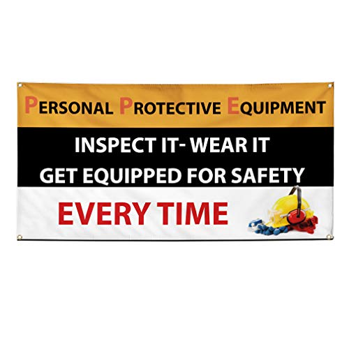 Vinyl Banner Multiple Sizes Personal Protective Equipment Safety Industrial & Craft Outdoor Weatherproof Industrial Yard Signs Black 4 Grommets 24x48Inches
