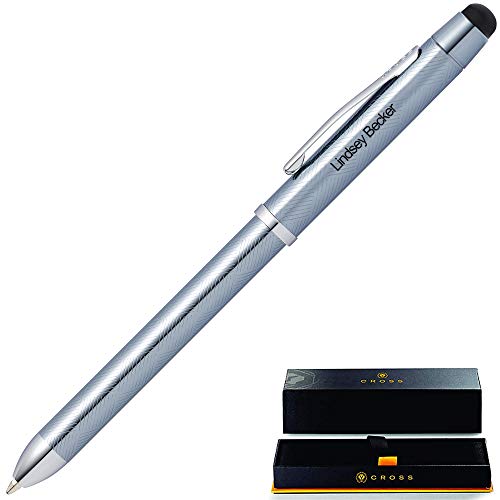 Engraved Cross Pen | Personalized Cross Tech3+ Frosty Steel Multifunction Pen. Black Ballpoint, Red Ink Ballpoint, and Pencil All-in-One pen with Custom Engraving.