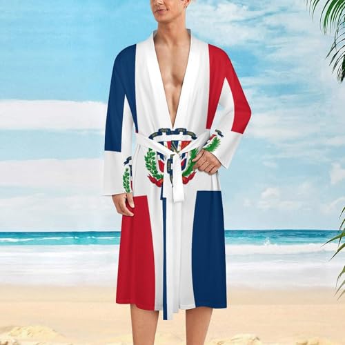 Dominican Republic Flag Mens Summer Robes Lightweight Bathrobe Bath Robe Knee Length Shawl Collar Loungewear2