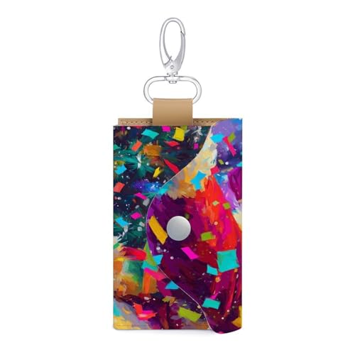 Happy Santa Claus Key Holder Bag PU Leather ID Card Holder Keychains Case Cover for Men Women