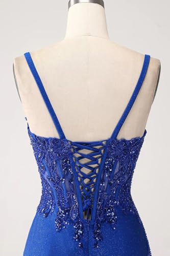 GUKARLEED Women’s Glitter Satin Prom Dresses Spaghetti Straps for Evening Formal Party with Slit Long V Neck Sequin Dress3