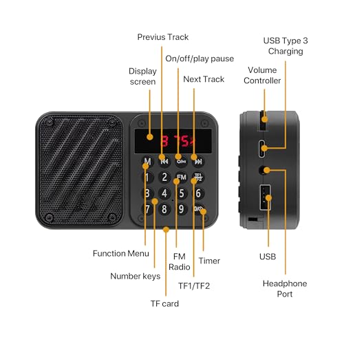 Fire Turtle M7 Pocket Blast FM Radio with Bluetooth Speaker with Powerful Sound, 6w-12 Hours (Tupe C Charging) and Number Pad (AUX, SD Card, USB... - Image 5