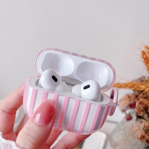 Image of MINSCOSE for AirPods Pro 2nd /1st Generation Case,Cute Striped Aesthetic Pattern Design with Trendy Keychain Ring,Soft TPU Protective Shockproof Cover with Cleaner Kit for Airpods Pro /Pro 2-Clear Pink