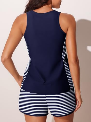 Image of Summer Mae Blouson Tankini Swimsuits for Women 2026 Tummy Control Two Piece Bathing Suits with Sporty Pockets Swim Shorts