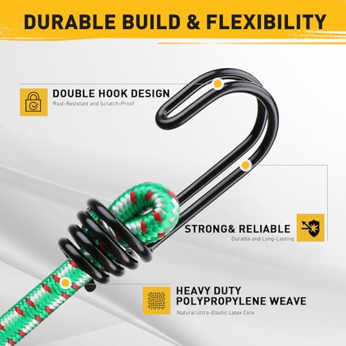 image for ELEAD Bungee Cords Heavy Duty Outdoor: 20 Pcs Premium Rubber Bungee Co