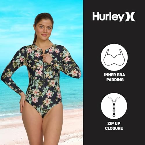 Image of Hurley Long Sleeve Womens One Piece Swimsuits, Swimsuit for Women, Bathing Suit for Women, Swim Suit UPF 50+ SPF UV Protected