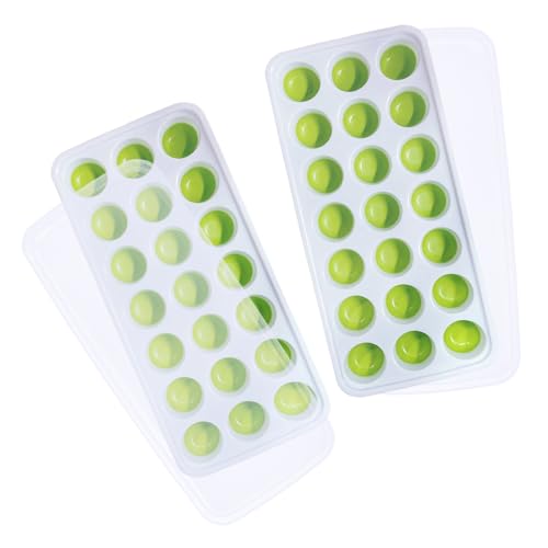 2 Pezzi Stampo Cubetti di Ghiaccio Con Coperchio, Formine Cubi Ghiaccio Silicone 100% Senza BPA Certificato LFGB, Impilabili Vaschette Ghiaccio per Cocktail, Facili da Rilascio