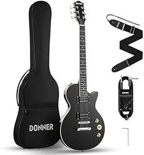 Donner LP Electric Guitar Kit Full Size Guitar Starter Set 39 Inch Solid Body with Bag, Strap, Cable (LP Style, Black)