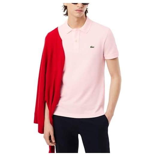 Lacoste Men's Classic Pique Slim Fit Short Sleeve Polo Shirt, Flamingo Pink, L