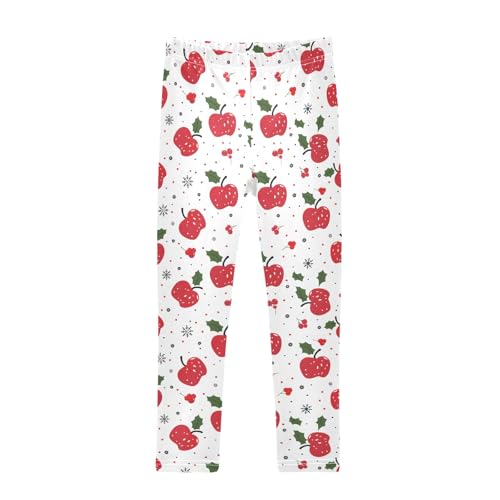 senya Girls Printed Leggings Yoga Pants Christmas Apple Leaf Pattern for Kids in 4t to 10 Years, 4T