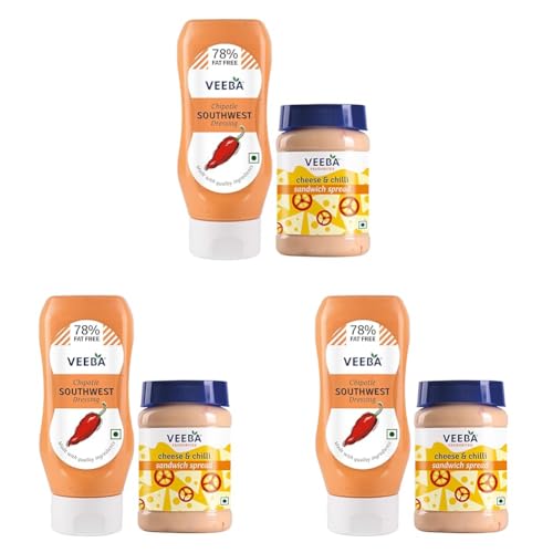 Image of Veeba Chipotle Southwest Dressing, 300 g & Cheese & Chilli Sandwich Spread, 250 g - Pack of 6