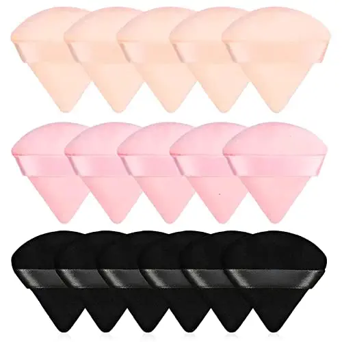 LRICXFANG 15 Pcs Triangle Powder Puff, Puffs for Face Makeup Pure Cotton Puff Soft Velour Loose Mineral Body Cosmetic Foundation - Wet &amp; Dry Beauty Tools
