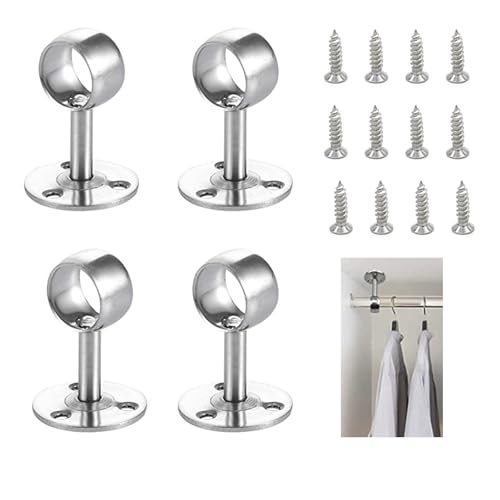 FFXN Stücke Gardinenstange Halterung Edelstahl, Rundrohr mit Schrauben, Kleiderstangen, Stangen Flansch Set für Decken oder Wandoberflächen (Fest), 22.5 mm * 55 mm *40 mm