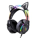 ONITOON Gaming Headset with Cat Ears, RGB Backlight Headphones for PC/PS4/PS5/XBOX/Switch with Noise Cancelling Mic- Virtual 7.1 Surround Sound, Lightweight Design & Auto-Adjust Headband