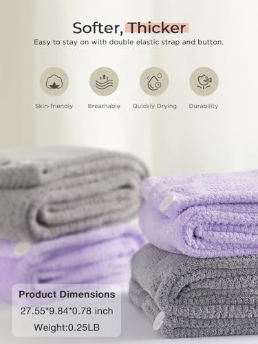 Image of Hicober Microfiber Hair Towel,2Packs Super Absorbent Quick Dry Hair Towel Turban Soft Wrap for Women,Hair Care Accessories Wet Hair(Purple,Grey)