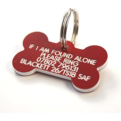 Deeply Engraved red Plastic Bone Shaped Dog tag 39x22mm Cover