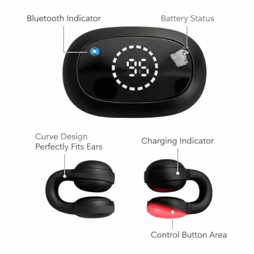 Image of Open Ear Wireless Earbuds with Smart Display Charging Case, Bluetooth Ear Hook Headphones, Touch Control, Long Battery Life (Black)