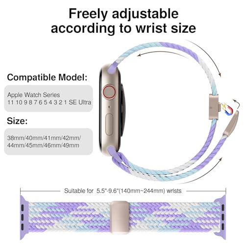 Image of Braided Stretchy Band Compatible with Apple Watch Bands 38mm 40mm 41mm 42mm 44mm 45mm 46mm 49mm Women Men, Soft Nylon Solo Loop Magnetic Sport Strap for iWatch Series 11 10 9 8 7 6 5 4 3 2 1 SE Ultra
