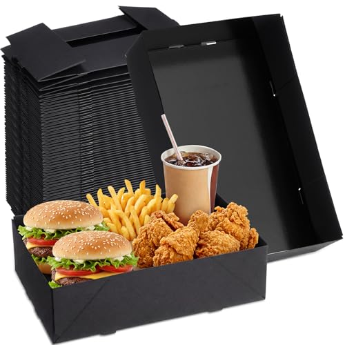 Image of Chinco 100 Pieces Paperboard Kraft Food Trays 4 Corner Pop up Food Tray Disposable Foldable Cardboard Movie Night Snack Party Container Box for Holding Drink at Stadiums or Theaters (Black)