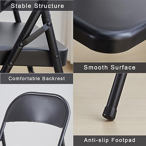 KAIHAOWIN 4er-Set Metall Klappstuhl, Platzsparend Gäste Stuhl, Stabil Klappstühle für Meetings, Büro, Hochzeit, Party und Veranstaltungen Schwarz