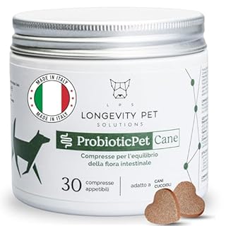 ProbioticPet Cane 30 Compresse per Prurito, Dermatite, Digestione | Probiotici per Cani FOS e MOS | Integratori per cani | Supporto per Diarrea Cane e Gatto | Made in Italy Longevity Pet