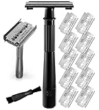 Double Edge Safety Razor - Butterfly Open Razor with 10 Japanese Stainless Steel Blades - Close,...