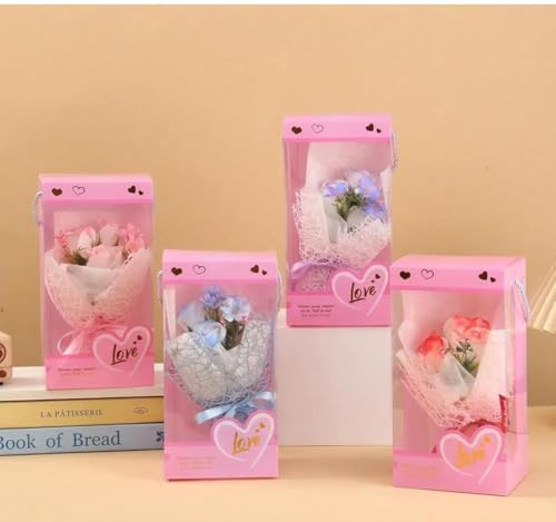 Image of Yadava Artificial Red Rose Flower for Valentine Day Gift Romantic Gift for Girlfriend Boyfriend Husband Wife | Cute Star Keychain, Message Bottle & Love Cards in Premium Gift Box (Pink Bouquet)