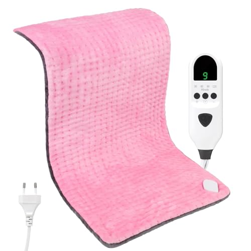 Manta Electrica para Alivio de Dolores Musculares   Esterilla Electrica con 9 Niveles de Temperatura Ajustable Y Temporizador de 2 Horas para Hogar/Oficina/Viajes (Rosa + Gris, 30 x 60 cm)