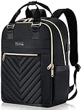 Liokesa Rucksack Damen, 15,6 Zoll Laptop Rucksack Schulrucksack Mädchen Teenager mit USB Ladeanschluss & Laptopfach, Laptoptasche Business Rucksäcke für Arbeit, Reisen, Schwarz