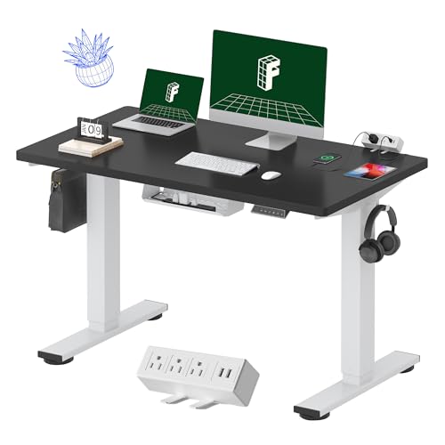 Image of FLEXISPOT EN2 Whole-Piece Standing Desk with Clamp Power Strip, 48 x 24 Electric Stand Up Height Adjustable Desk with Cable Management (White Frame + 48 inch Black Top, 2 Packages)