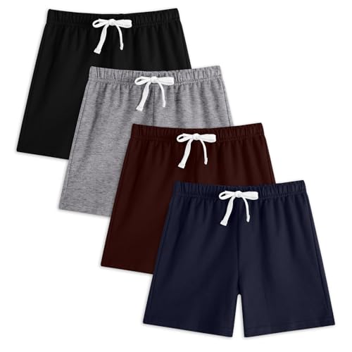 Image of 4 Pack Boys Toddler French Terry Cotton Shorts with Drawstring for Kids