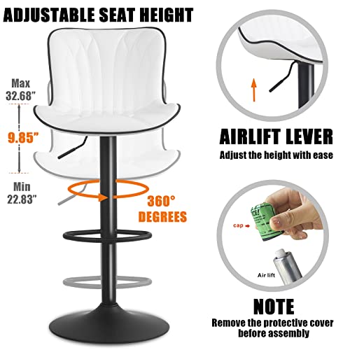 Image of Bar Stools Set of 6 Modern Kitchen Counter Chairs Swivel Barstools White | Faux leather upholstered island chairs with backs & metal base. Adjustable Height, easy to clean & load 300 lbs