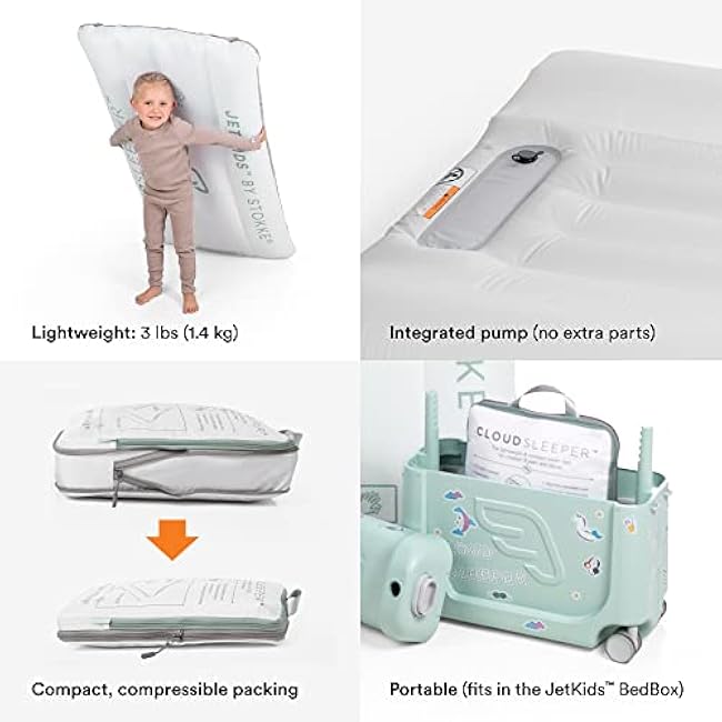JetKids by Stokke CloudSleeper - Kids Inflatable Travel Bed - with Integrated Pump, Breathable Mesh Cover & Full-Length Bumpers to Keep Your Child Safe - Easy to Clean - for Ages 3+