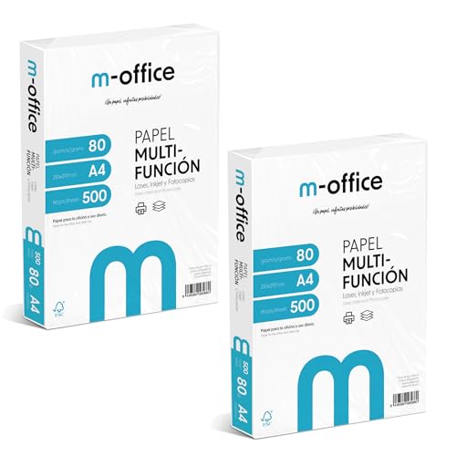 Paquete Folios A4 80gr, 2 Paquetes de 500 hojas, Papel Multifunción para Impresora Inkjet y Láser, Hojas A4 210 x 297 mm Ideales para la Oficina como para el Hogar · m-office (1000 hojas)