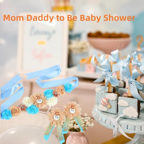 Maternity Sash Set Mom Daddy to Be Baby Shower Belly Band Gender Reveal Party Gift Keepsake Pregnancy Photo Props (Blue)4