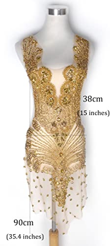 Labellezalay Full Front And Back Bodice Rhinestone Applique Patch,New Large Size 35.4" * 15" Decorate Appliques, Gold Silver Rose Gold Shine Diy Dress Applique Patch By Piece (Ym2101-1Gold) #TOP1