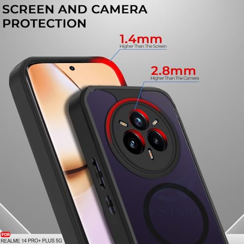Image of AESTMO Realme 14 Pro Plus 5G Back Cover | 360 Protection | Matte Frosted Hard Back Translucent | Compatible with MagSafe Accessories for Realme 14 Pro Plus 5G (Smoke Black Matte PC+Black TPU Bumber)