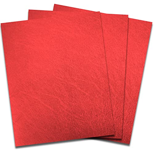 Binditek 50 Pack 16 Mil Leather Textured Polycovers - Binding Presentation Covers for Business Reports and Proposals 8-1/2 x 11 Inches, Red Color, for Students and Coworkers